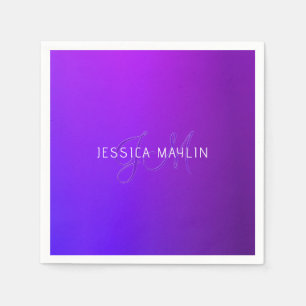 Modern Purple Gradient Name & Monogram  Napkin