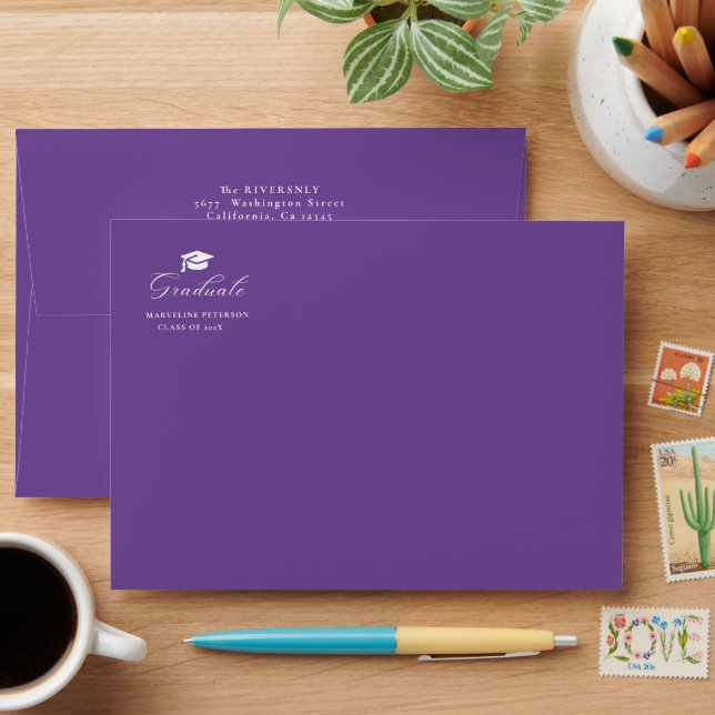 Modern Purple Graduate  Graduation Envelope (Desk)