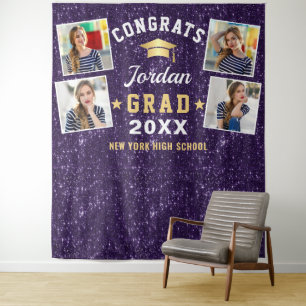 Modern Purple Graduation 4 Photo Booth Backdrop Tapestry