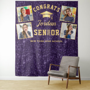 Modern Purple Graduation 4 Photo Booth Backdrop Tapestry