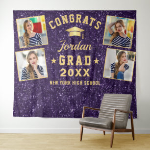 Modern Purple Graduation 4 Photo Booth Backdrop Tapestry