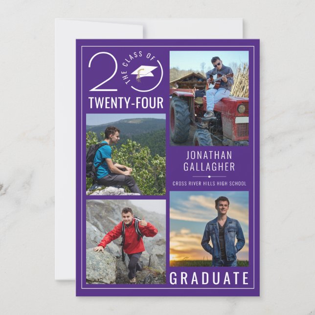 Modern Purple Graduation 4 Photos Announcement (Front)