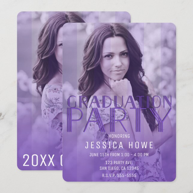 Modern Purple Graduation Party Graduate Photo Invitation (Front/Back)