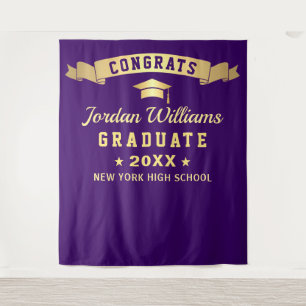 Modern Purple Graduation Party Photo Backdrop Tapestry