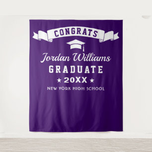 Modern Purple Graduation Party Photo Backdrop Tapestry
