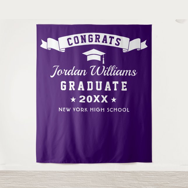 Modern Purple Graduation Party Photo Backdrop Tapestry (Front)