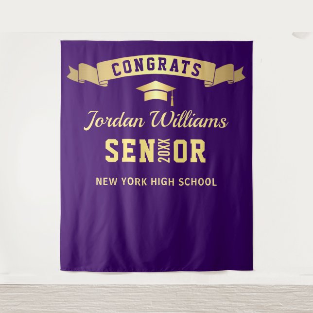 Modern Purple Graduation Party Photo Backdrop Tapestry (Front)