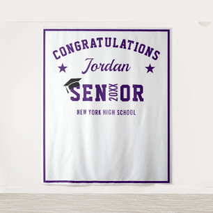 Modern Purple Graduation Party Photo Backdrop Tapestry