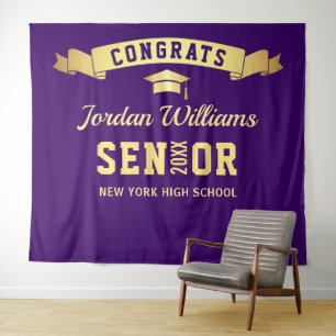 Modern Purple Graduation Photo Booth Backdrop Tapestry