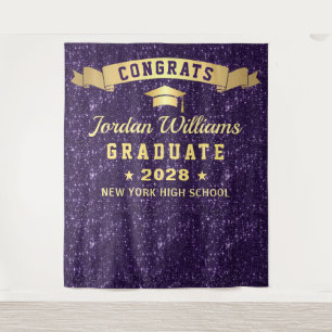 Modern Purple Graduation Photo Booth Backdrop Tapestry