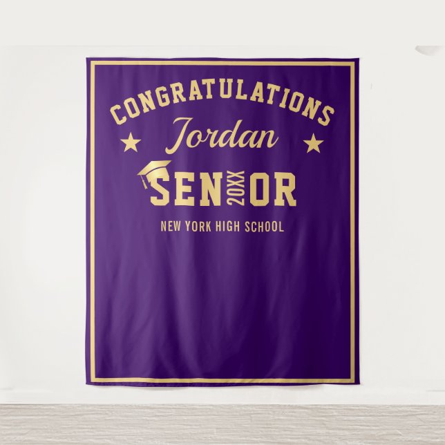 Modern Purple Graduation Photo Booth Backdrop Tapestry (Front)