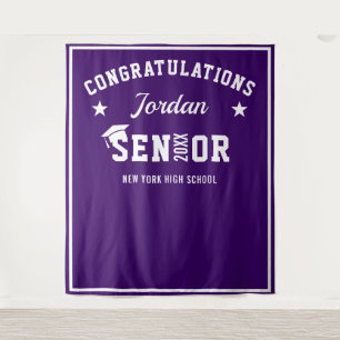 Modern Purple Graduation Photo Booth Backdrop Tapestry