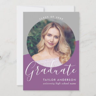 Modern Purple Grey Girl Photo Graduation Invitation
