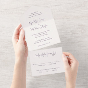Modern Purple Handwritten Script Elegant Wedding All In One Invitation