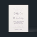 Modern Purple Handwritten Script Elegant Wedding Invitation<br><div class="desc">Elegant wedding invitation featuring a simple and classic design with your names in an elegant,  modern script and your event details in a combination of traditional serif and italic fonts.</div>