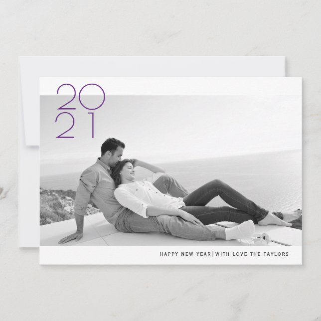Modern purple Happy New Year 2020 photo Holiday Card (Front)