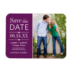 Modern Purple Hearts Wedding Photo Save the Date Magnet