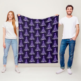 Modern Purple Holiday Tree Motif Fleece Blanket