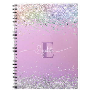 Modern Purple Holographic Faux Glitter Monogram  Notebook