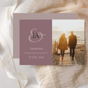 Modern Purple Initials Photo Wedding Thank You
