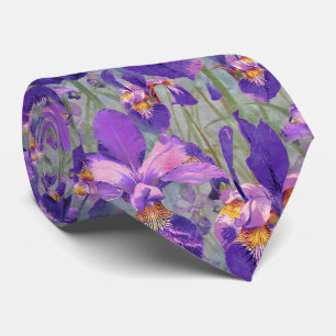 Modern Purple Iris Floral Pattern Wedding Tie
