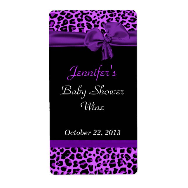 Modern Purple Jaguar Print Event Wine Labels (Front)