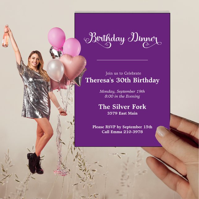 Modern Purple Jewel Tone Elegant Birthday Dinner Invitation (Creator Uploaded)