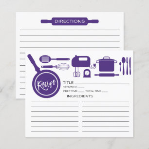 Modern Purple Kitchen Utensils Recipe Card