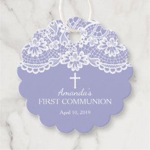 Modern Purple & Lace First Holy Communion Favour Tags