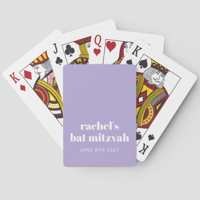 Modern Purple Lavender Bat Mitzvah Custom Favour Playing Cards (Back)