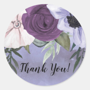 Modern Purple Lavender Floral Watercolor Wedding Classic Round Sticker
