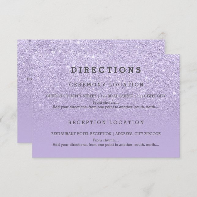 Modern purple lavender glitter details wedding invitation (Front/Back)