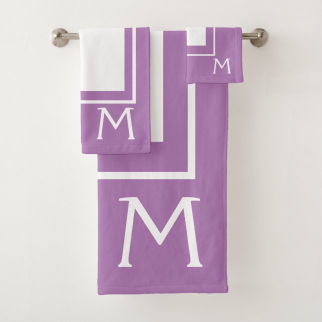 Modern Purple Lavender Monogram Bath Towel Set (Insitu)