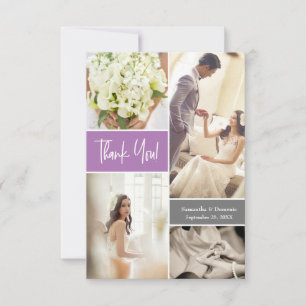 Modern Purple lavender photo collage wedding  Thank You Card