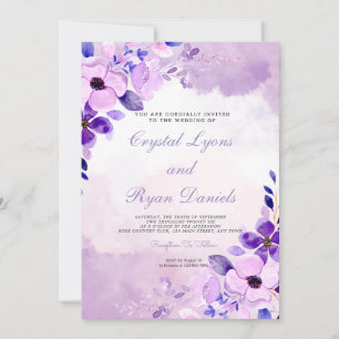 Modern Purple Lavender Watercolor Floral Wedding  Invitation