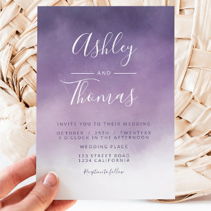 Modern purple lavender watercolor script wedding invitation