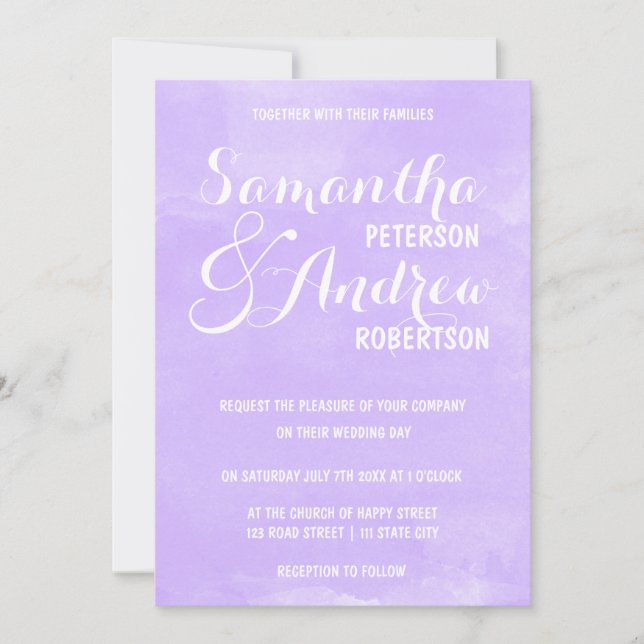 Modern purple lavender watercolor Wedding Invitation (Front)
