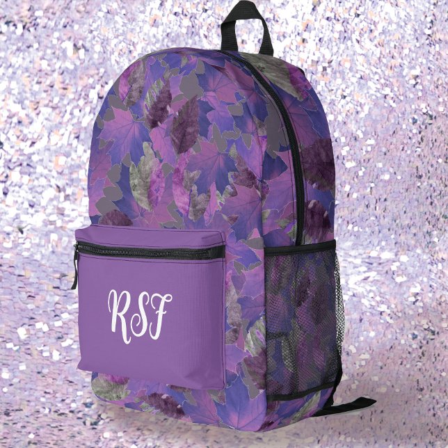 Modern Purple Leaves Camo Pattern Girly Printed Backpack (Creator Uploaded)