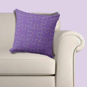 Modern  Purple & Light Green Jigsaw Puzzle Pattern Cushion