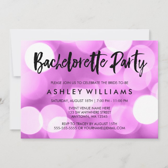 Modern Purple Lights Bachelorette Party Invitation (Front)
