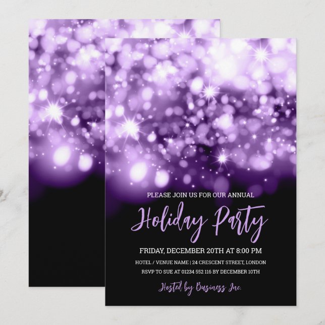 Modern Purple Lights Corporate Holiday Party  Invitation (Front/Back)
