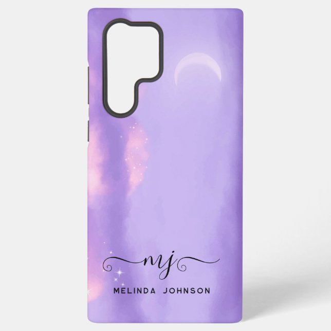 Modern Purple Lilac Sky Monogram Samsung Galaxy S22 Ultra Case (Back)