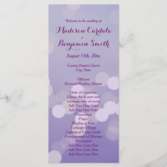 Modern Purple Lilac Wedding Program Template (Front)