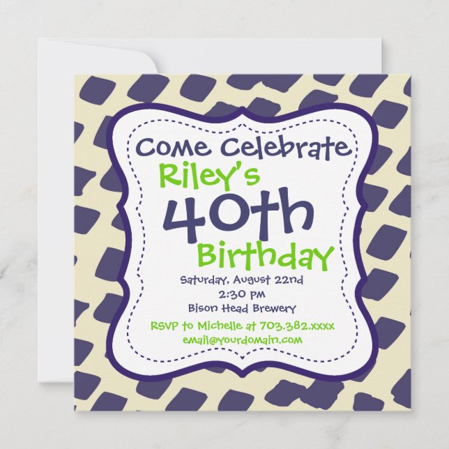 Modern Purple Lime 40th Birthday Party Invitations (Front)