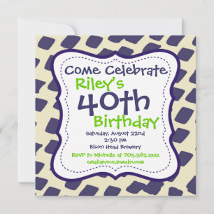Modern Purple Lime 40th Birthday Party Invitations