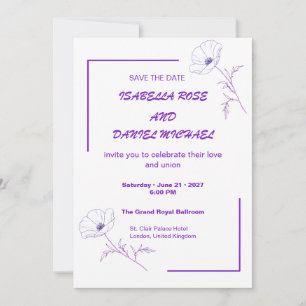 Modern Purple Line Art Save the Date Wedding Card