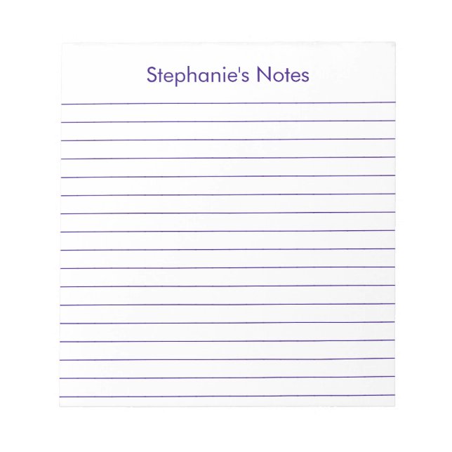 Modern Purple Lined Personalised Notepad (Front)