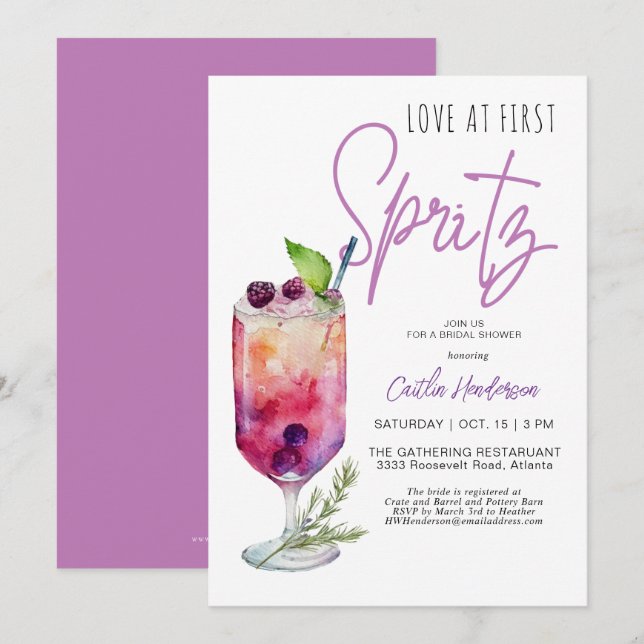 Modern Purple Love At First Spritz Bridal Shower Invitation (Front/Back)
