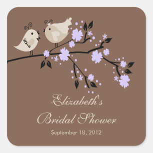 Modern Purple Love Birds Bridal Shower Square Square Sticker