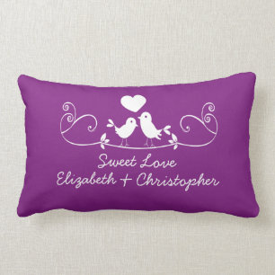 Modern Purple Love Birds Personalised Throw Pillow